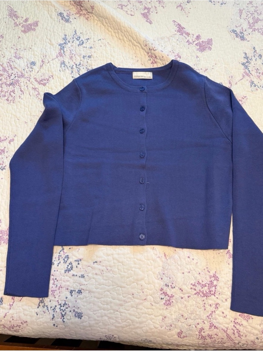 Zenana Outfitters Navy Button-Up Crewneck Cardigan
